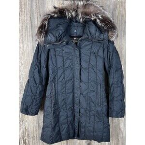 Post Card Jacket Women's Black Quilted Down Fur Trim Puffer Coat Size Small